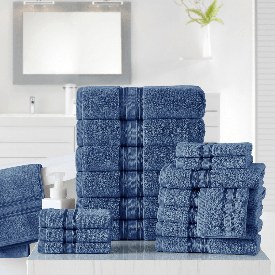 18pc Cotton Bath Towels Set | Spirit Linen - Infinity Blue