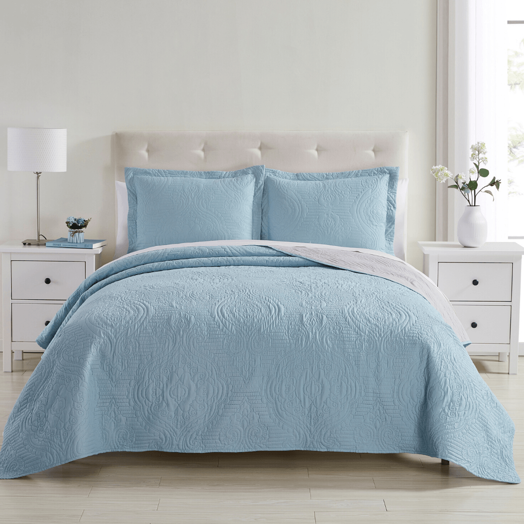 Madison Quilt Reversible Collection + Two Free Sham Pillows | Spirit Linen - Light Blue