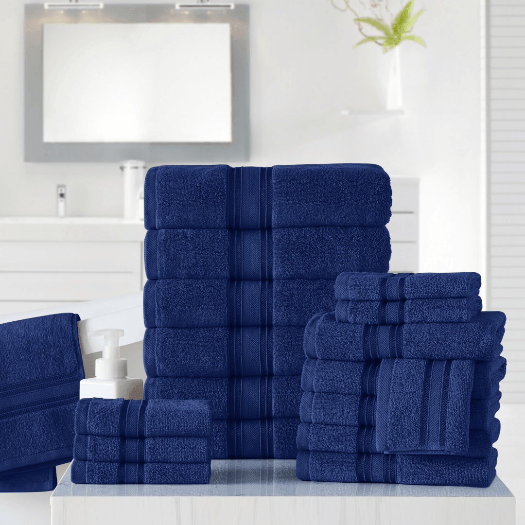 18pc Cotton Bath Towels Set | Spirit Linen - Navy Blue