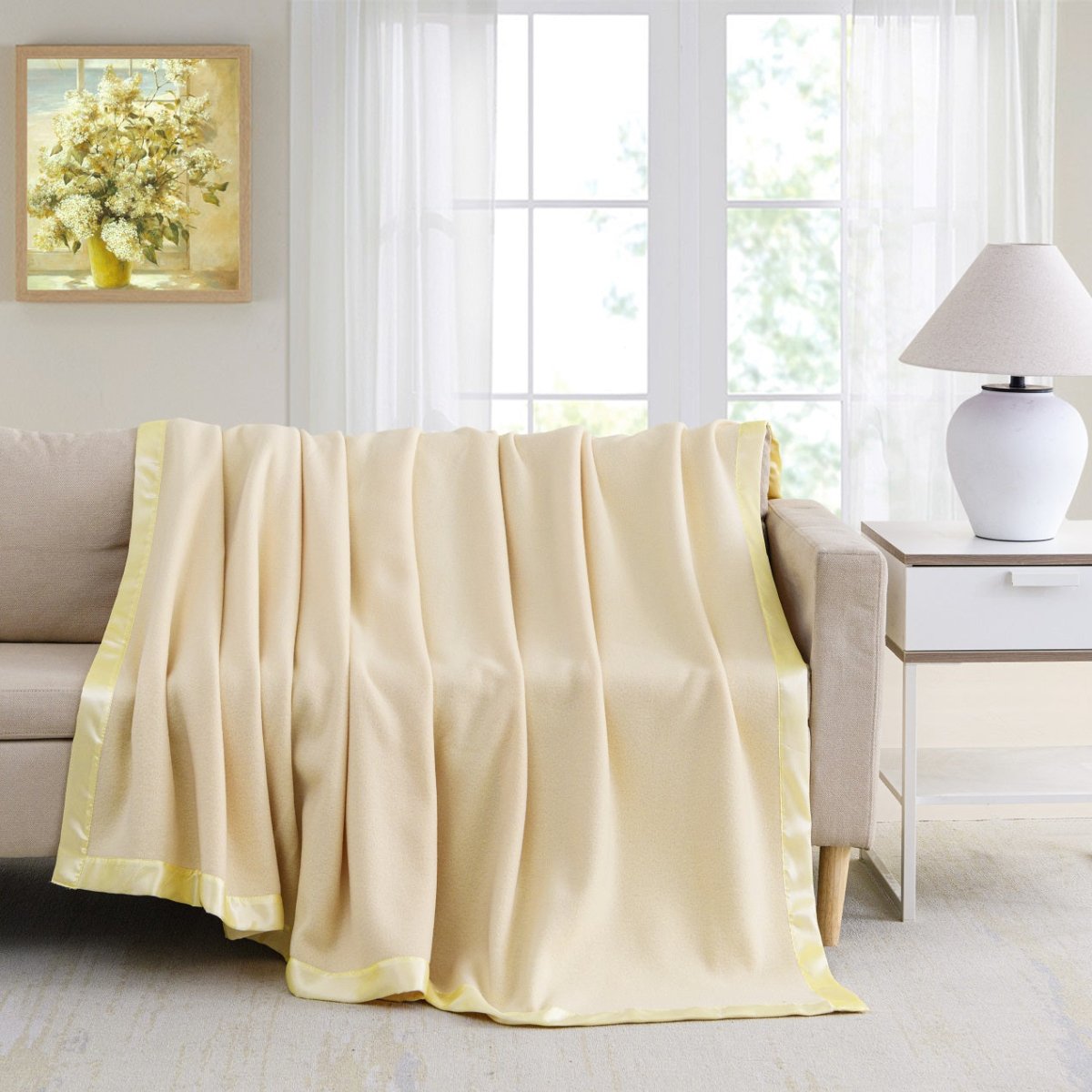 100% Polyester Satin Trim Polar Fleece Blanket - Spirit Linen