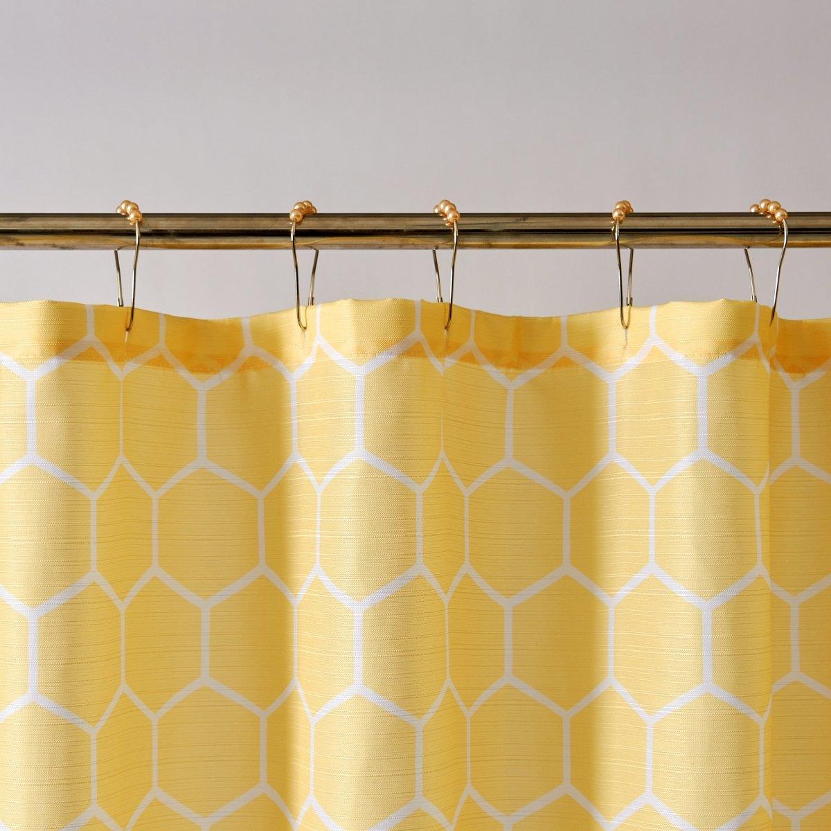 13pc Hooks Polyester Shower Curtain Set - Spirit Linen| Yellow Honeycomb