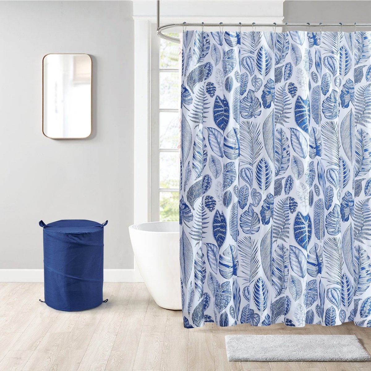 14pc Hooks with Hamper Polyester Shower Curtain Set - Spirit Linen