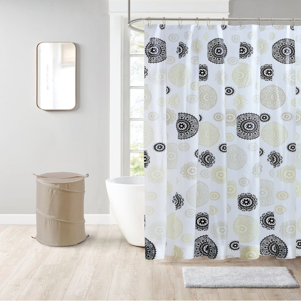 14pc Hooks with Hamper Polyester Shower Curtain Set - Spirit Linen | Taupe