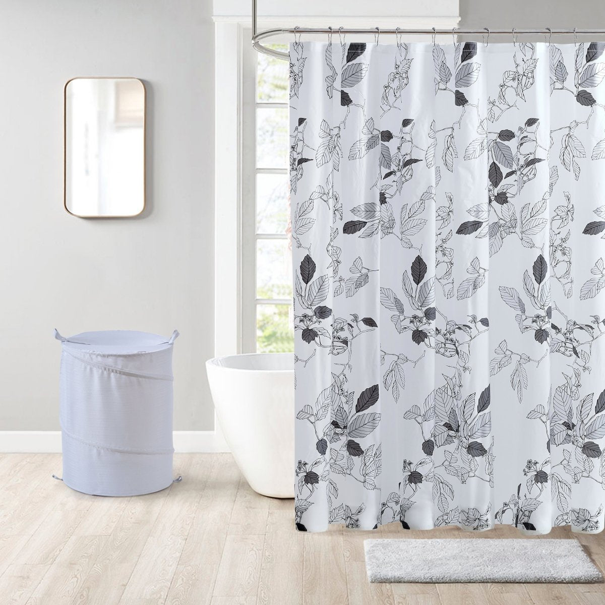 14pc Hooks with Hamper Polyester Shower Curtain Set - Spirit Linen | Black