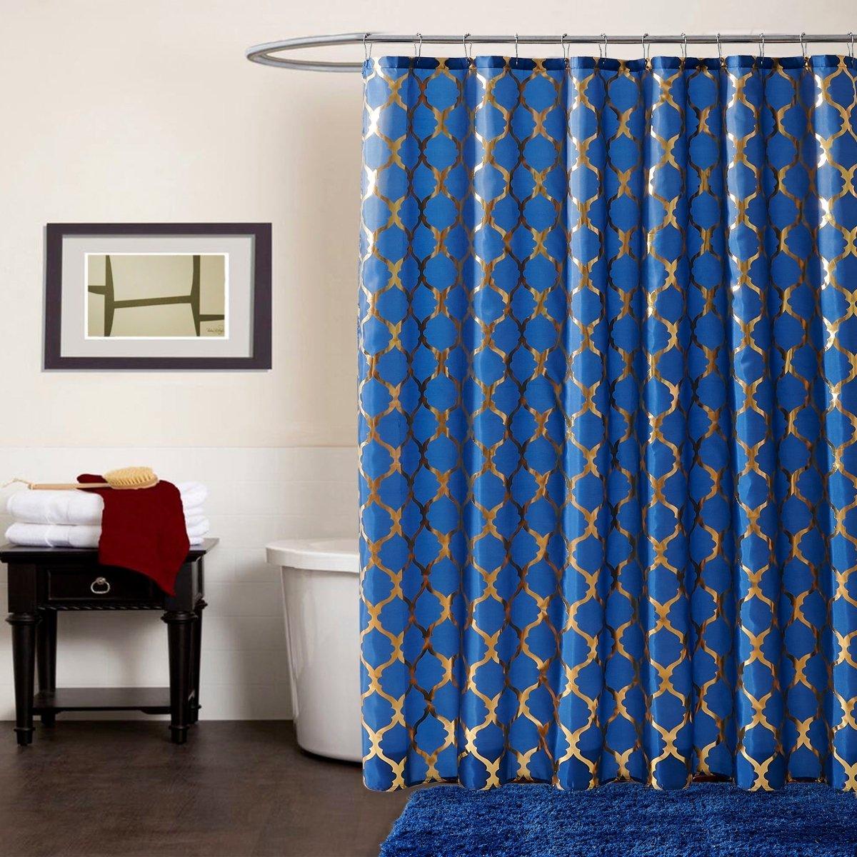 14pc Hooks with Rug Polyester Shower Curtain Set - Spirit Linen | Navy