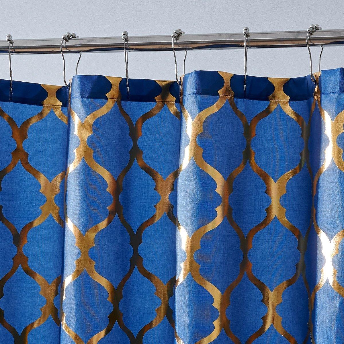 14pc Hooks with Rug Polyester Shower Curtain Set - Spirit Linen | Navy