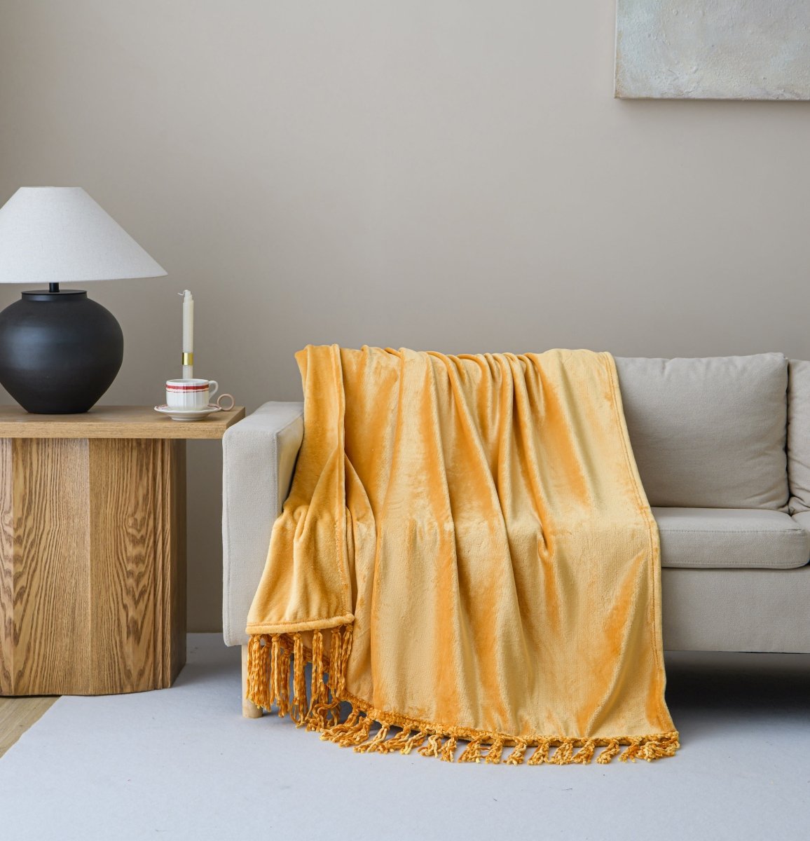50x70 Tassel Flannel Throw Bellyband - Spirit Linen