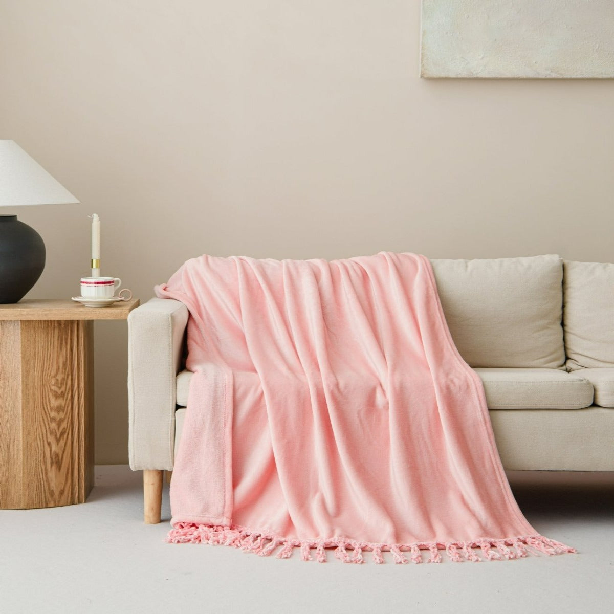 50x70 Tassel Flannel Throw Bellyband - Spirit Linen