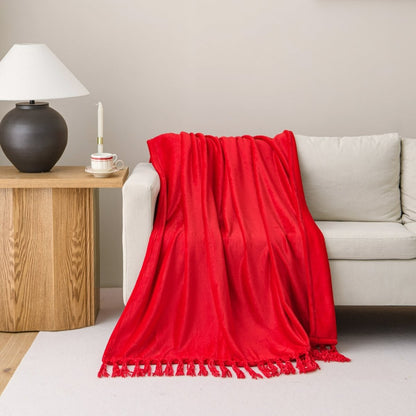 50x70 Tassel Flannel Throw Bellyband - Spirit Linen