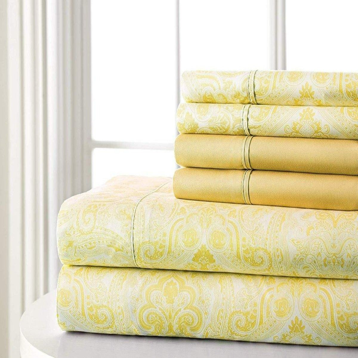 Multifunctional Yellow Comforter Set: 6 Non Slip Fitted Sheet