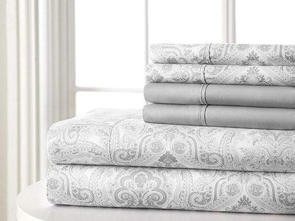 Southshore Fine Living Perfect Paisley Easy Care 4-Piece ultra-soft Sheet  Set White-Coral Queen