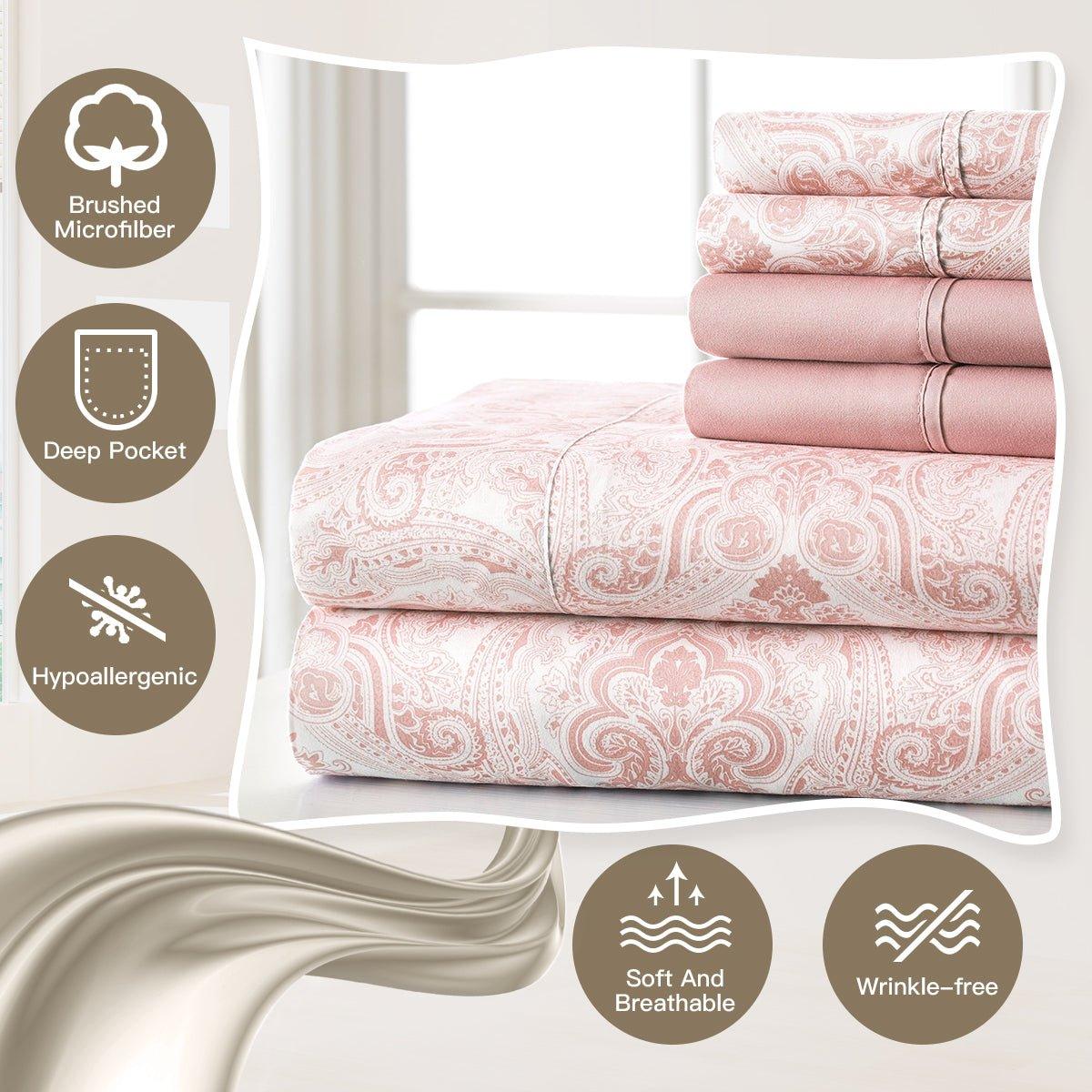 6PC Bed Sheets Set Paisley Sweet Dream Ultra Soft Microfiber - Spirit Linen