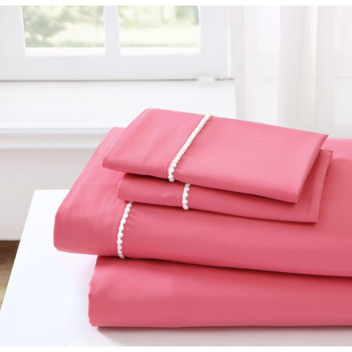 Spirit Linen Home Bed Sheets Set 4PC Pom Pom Sweet Dream Ultra Soft Microfiber Sheet Set with Fitted Sheet Flat Sheet Pillowcases - Spirit Linen