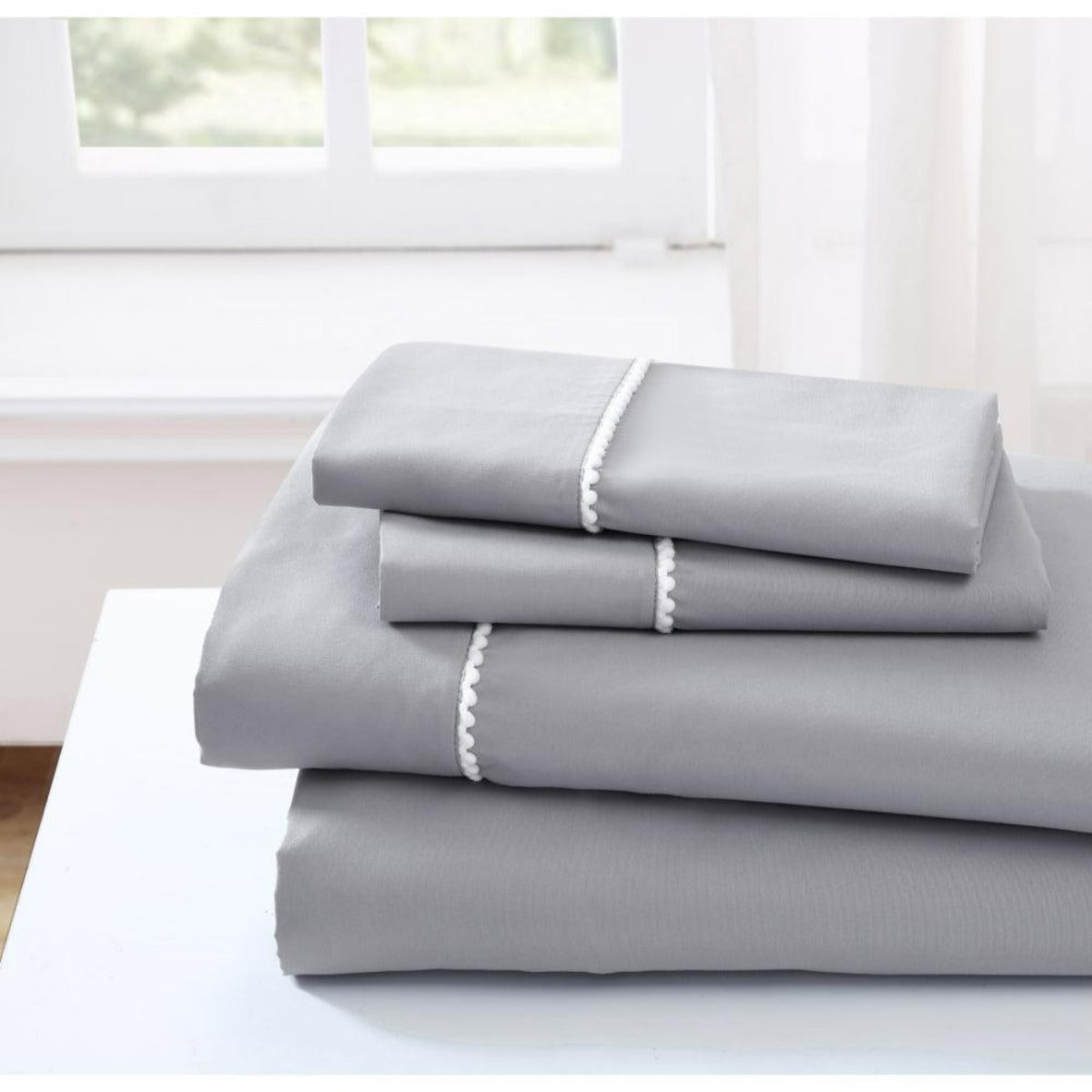 Spirit Linen Home Bed Sheets Set 4PC Pom Pom Sweet Dream Ultra Soft Microfiber Sheet Set with Fitted Sheet Flat Sheet Pillowcases - Spirit Linen