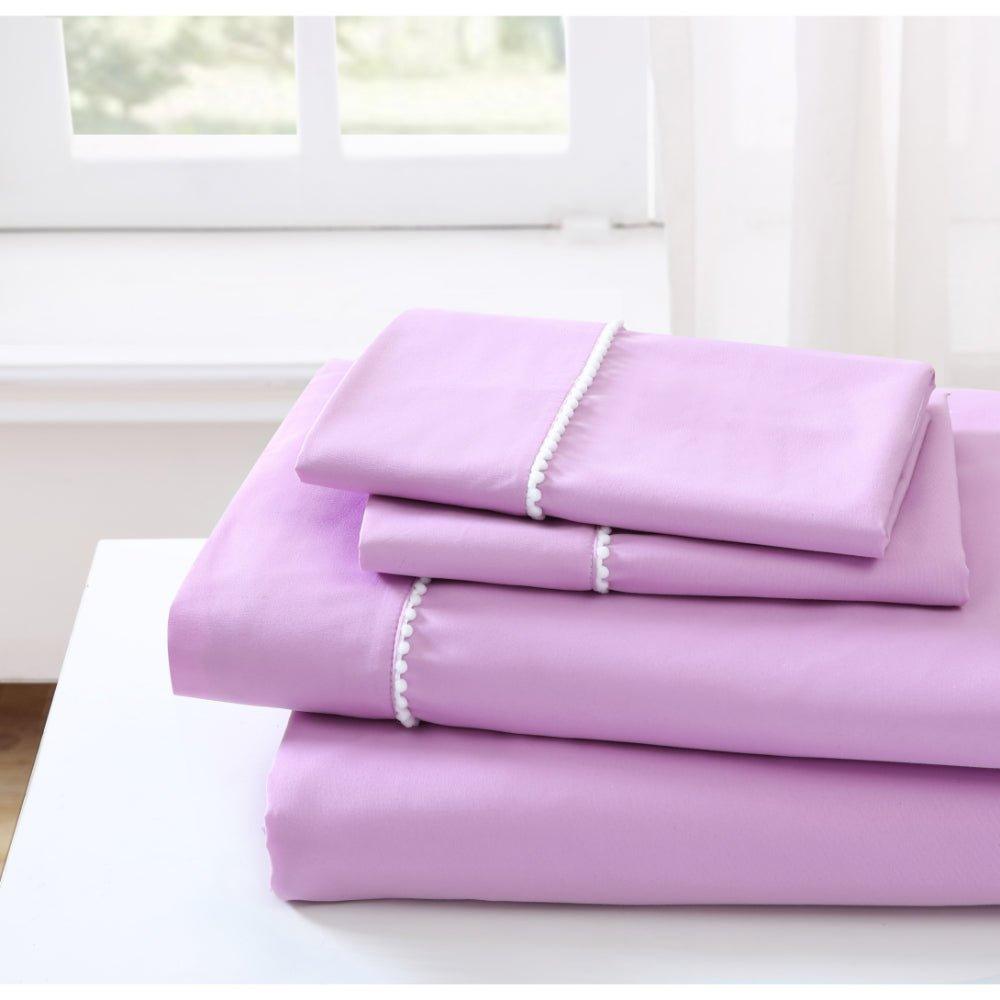 Spirit Linen Home Bed Sheets Set 4PC Pom Pom Sweet Dream Ultra Soft Microfiber Sheet Set with Fitted Sheet Flat Sheet Pillowcases - Spirit Linen