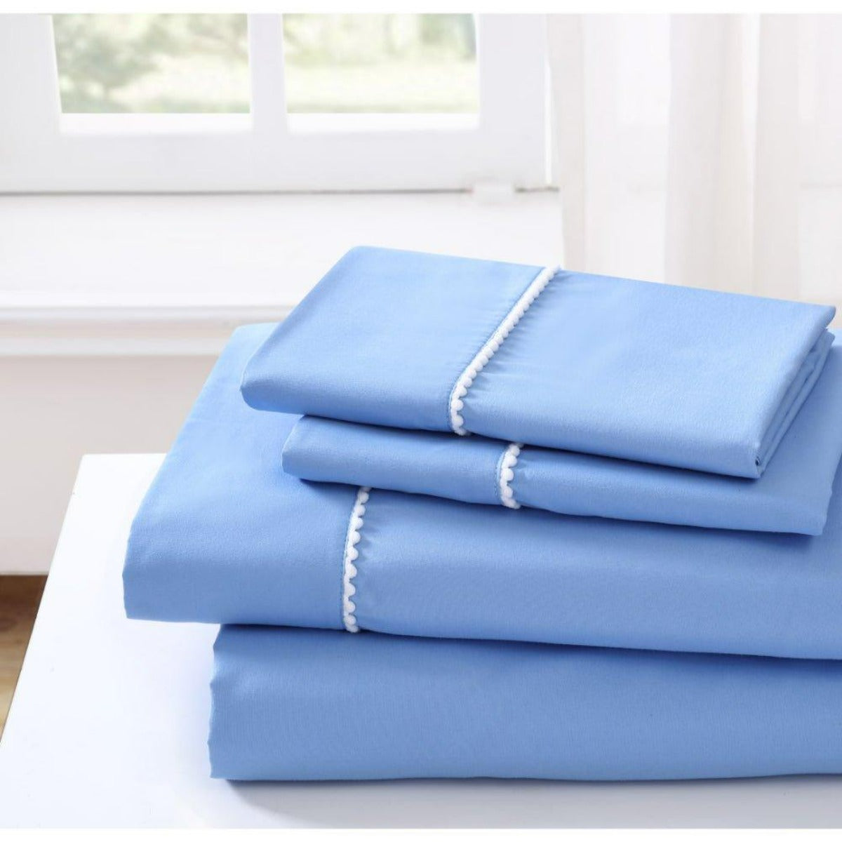 Spirit Linen Home Bed Sheets Set 4PC Pom Pom Sweet Dream Ultra Soft Microfiber Sheet Set with Fitted Sheet Flat Sheet Pillowcases - Spirit Linen