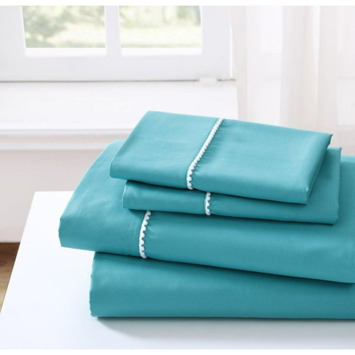 Spirit Linen Home Bed Sheets Set 4PC Pom Pom Sweet Dream Ultra Soft Microfiber Sheet Set with Fitted Sheet Flat Sheet Pillowcases - Spirit Linen